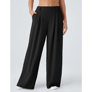 Halara High Waisted Pocket Wide Leg Palazzo Casual Pants Sz XL Black Linen-Feel